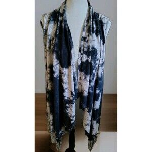 Vocal Sleeveless Vest Open Front Dye Tie Bling Fleur De Lis USA Fringe Small